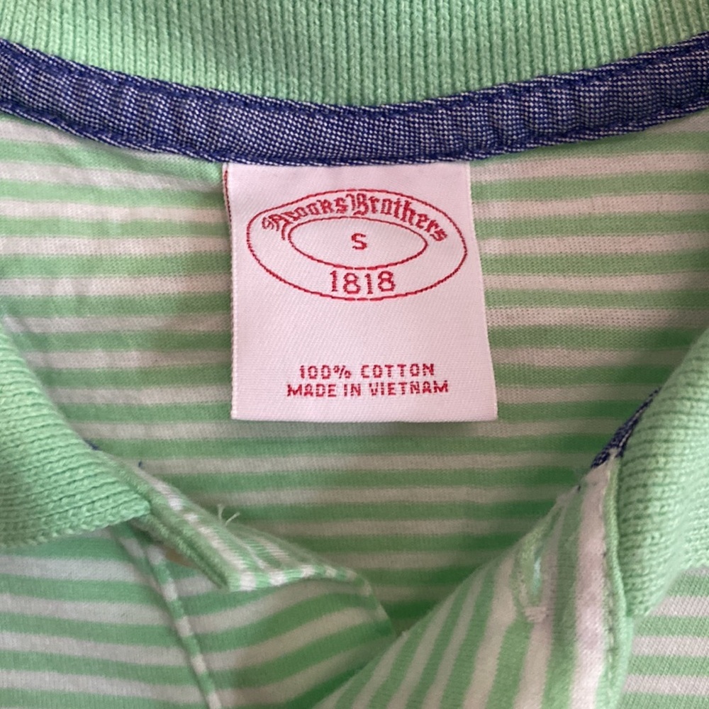 Brooks Brothers green & white striped polo shirt - Picture 3 of 3